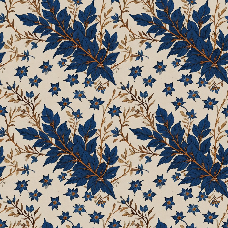Blue, black and orange floral print repeated two by two