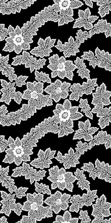 White floral lace silhouette on black